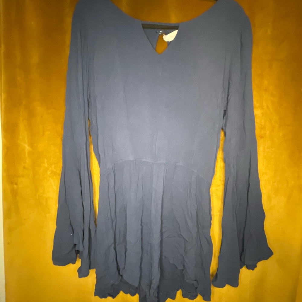Flowy Blue Long bell sleeve and shorts romper